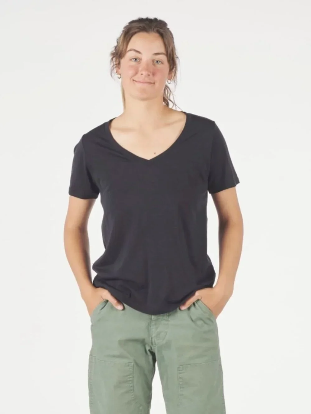 Ridge Merino Women's Wander V-Neck T-Shirt - Small - Black - Picture 2 of 7